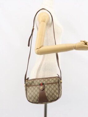 GUCCI GG Supreme Web Sherry Line Bag PVC Beige Gold 001 754 6177 Auth ep12731